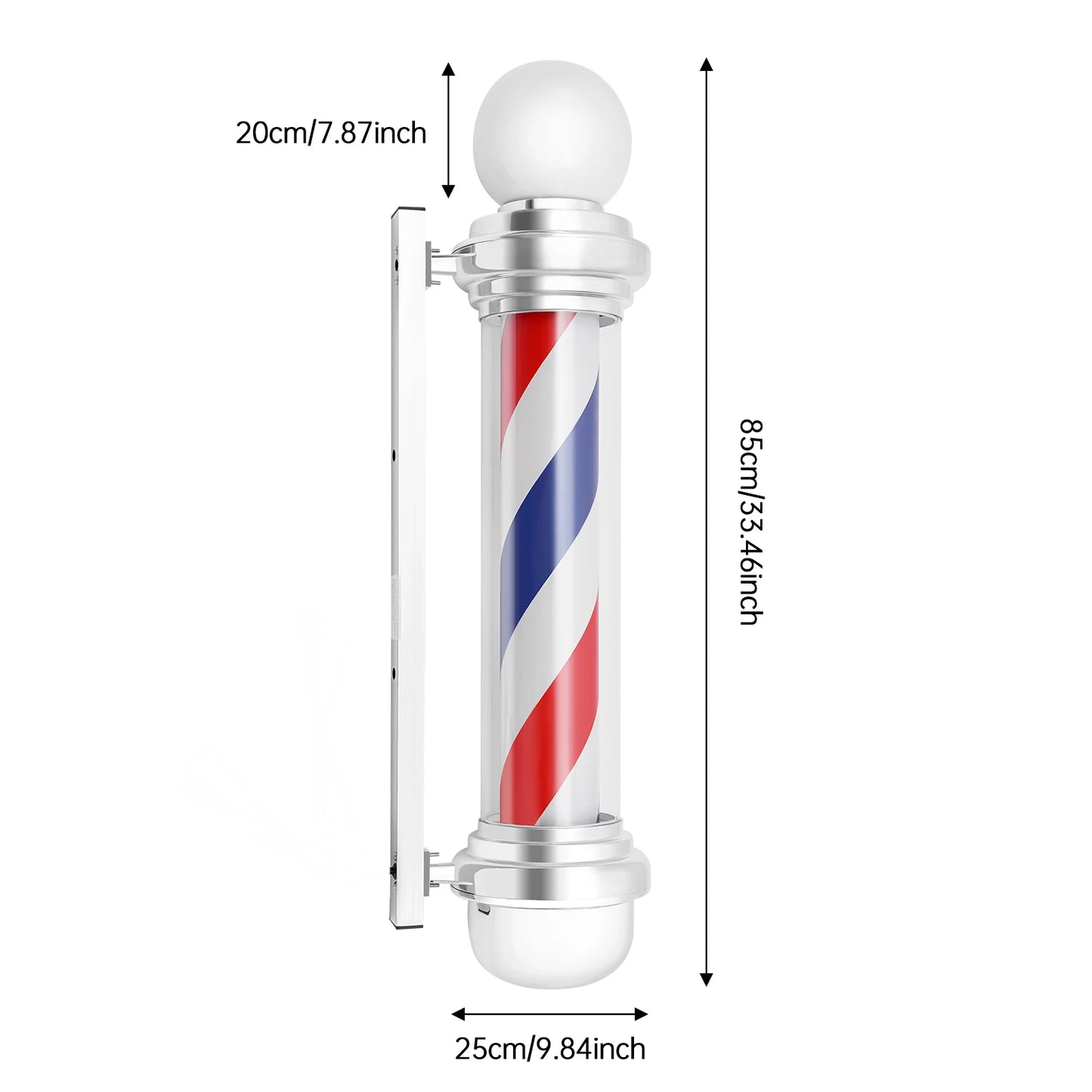 Barbershop Wall Light, 85cm LED Barber Pole Sign with Rotating Effect, Red White Blue Decorative Lamp for Salon, Indoor Outdoor