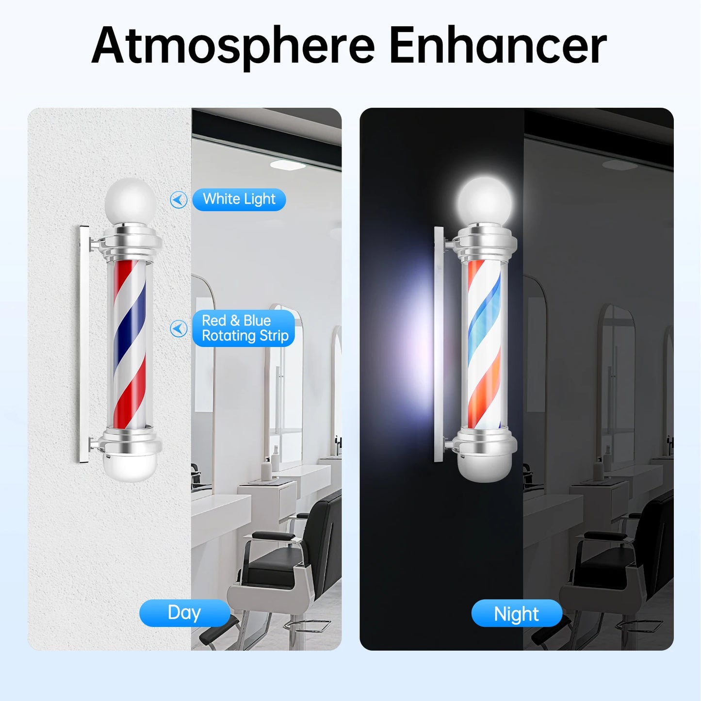 Barbershop Wall Light, 85cm LED Barber Pole Sign with Rotating Effect, Red White Blue Decorative Lamp for Salon, Indoor Outdoor