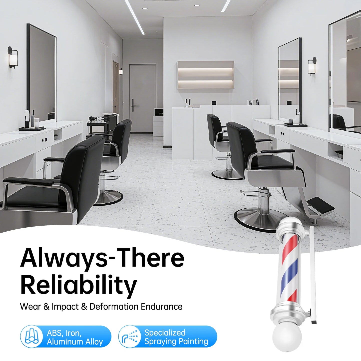 Barbershop Wall Light, 85cm LED Barber Pole Sign with Rotating Effect, Red White Blue Decorative Lamp for Salon, Indoor Outdoor