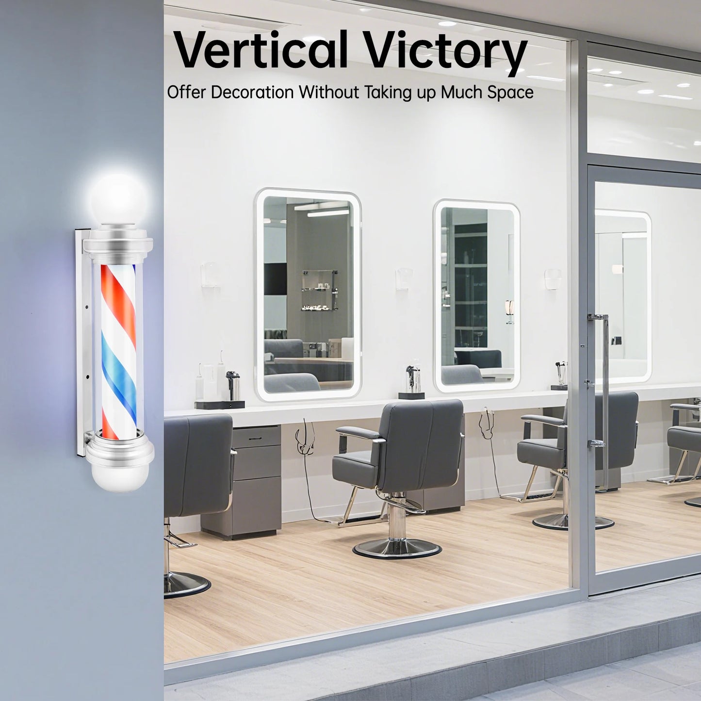 Barbershop Wall Light, 85cm LED Barber Pole Sign with Rotating Effect, Red White Blue Decorative Lamp for Salon, Indoor Outdoor